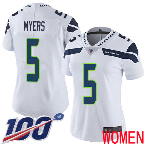 Seattle Seahawks Limited White Women Jason Myers Road Jersey NFL Football 5 100th Season Vapor Untouchable